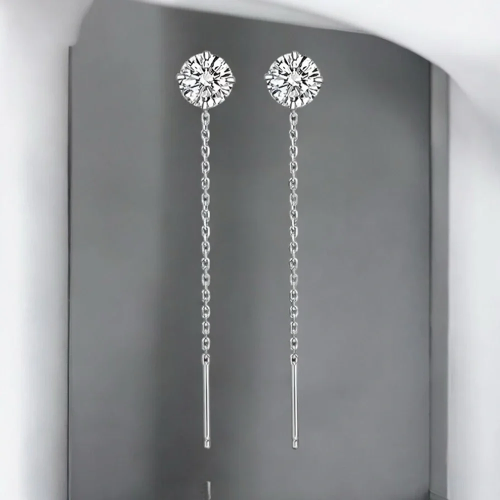 Iced Bling CZ S925 Sterling Silver Water drop threader earrings. New. - Picture 6 of 11